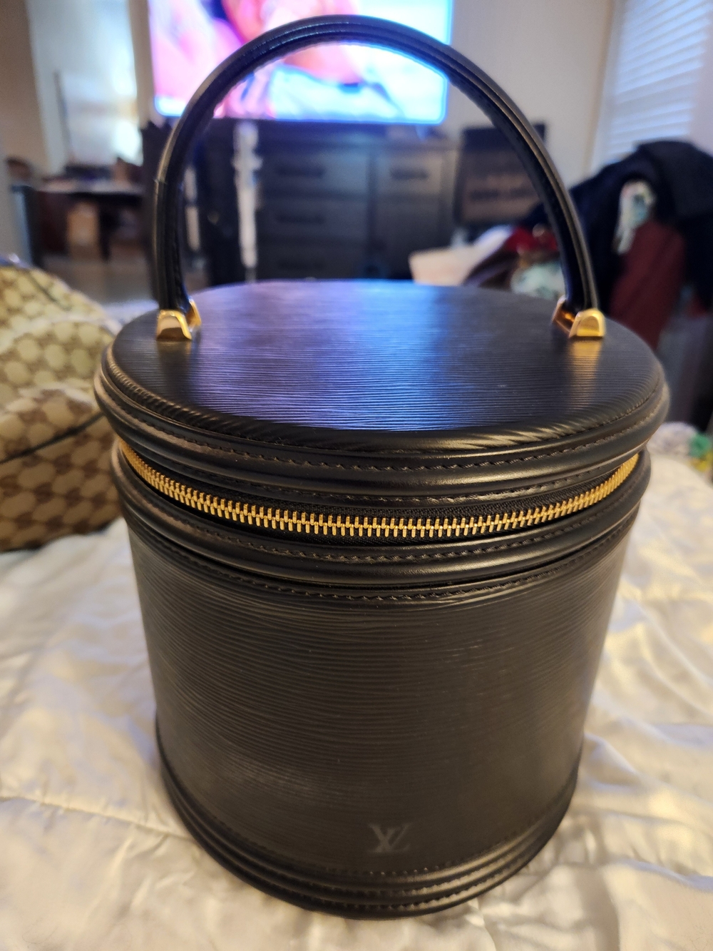 Luxury Black Leather Top-Handle Vanity Bag - Black